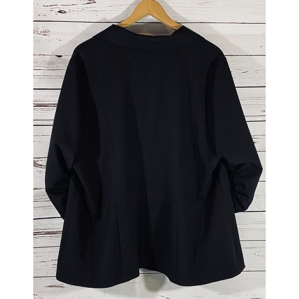 Torrid Womens Black Ruched 3/4 Sleeve Blazer Size 3 One-Button Lined Career Plus - Picture 2 of 13